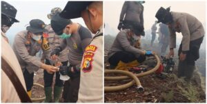 Jajaran Polres Dumai Polsek Medang Kampai Dan TNI , Lakukan Pemadaman Karhutla Di Hari Raya Idul Fitri 1444 H