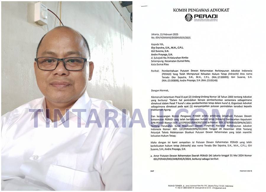 Terbukti Diduga Melanggar Kode Etik Advokat Indonesia, Tiga orang Advokat Muda Kota Dumai  Diberikan Sanksi Organisasi