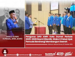 Pengurs DPD KNPI Kota Dumai Priode 2025-2028 Resmi Dilantik Wako Ajak Pemuda Bersinergi Membangun Daerah
