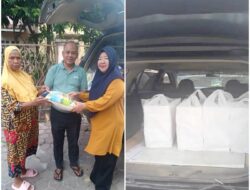 Yonfen Hendri Dari Tim Humas dan Legal Yayasan Mahudun Untuk Negeri Dumai  Membagikan Paket Sembako Kepada Para Janda Tua Dan Fakir Miskin